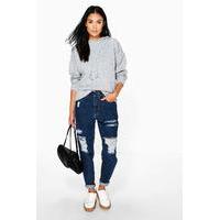 high rise ripped mom jeans indigo