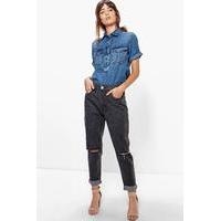 high rise knee rips boyfriend jeans grey