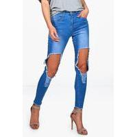 high waist distressed skinny jeans blue