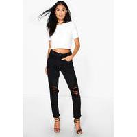 high waisted knee rip mom jeans black