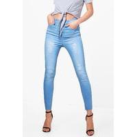 High Rise Distressed Thigh Skinny Jeans - blue