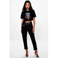 High Waist Slogan Mom Jeans - black