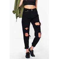 high waist distress boyfriend jeans black