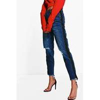 high rise two tone stripe boyfriend jeans indigo