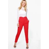 High Waist Slim Fit Crepe Trousers - poppy