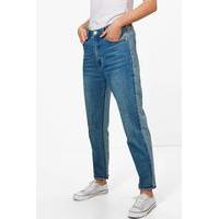 High Waist Contrast Mom Jeans - blue