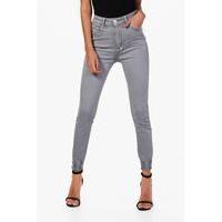 high waist distressed ankle skinny jeans light grey