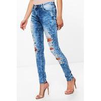 High Rise Pearl Detail Skinny Jeans - mid blue
