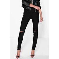 High Waisted Knee Rip Jeans - black