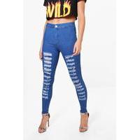 High Rise Ripped Leg Skinny Jeans - blue