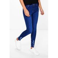 High Waisted Skinny With Distressed Hem Jeans - blue