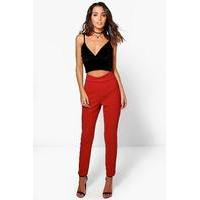 High Waist Crepe Skinny Stretch Trousers - berry