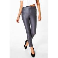 high rise coated skinny jeans grey