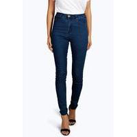 High Waisted Skinny Jeans - dark blue