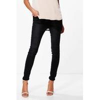 high rise biker skinny jeans black