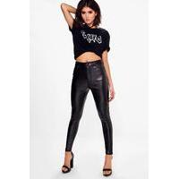 High Waist Leather Look Trousers - black