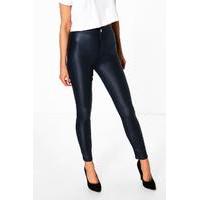 High Rise Coated Skinny Jeans - navy