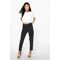 High Rise Patchwork Boyfriend Jeans - black