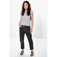 high rise all over ripped boyfriend jeans black