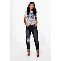 High Rise Cheeky Rip Boyfriend Jeans - charcoal