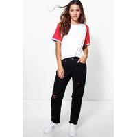 High Waisted Ripped Mom Jeans - black