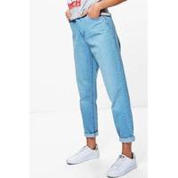 High Rise Roll Hem Mom Jeans - blue