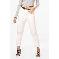 High Waist Roll Hem Mom Jeans - white