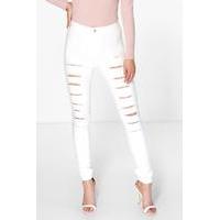 High Rise Ultra Rip Skinny Jeans - cream