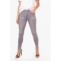 High Rise Distressed Hem Skinny Jeans - grey