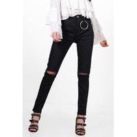 High Waist Ring Detail Skinny Jeans - black