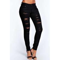 high rise heavy ripped super skinny jeans black