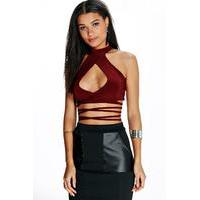 High Neck Cut Out Strappy Bralet - wine