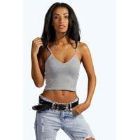 High Front Ribbed Crop Top - grey marl