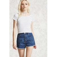 High-Rise Frayed Denim Shorts