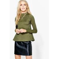 High Neck Flared Top - khaki