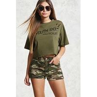 high waist camo denim shorts