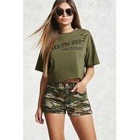 High-Waist Camo Denim Shorts