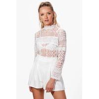 high neck panel lace top ivory