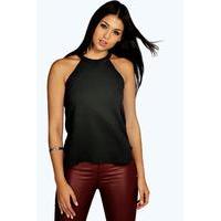 high neck strap top black