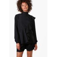 High Neck Ruffle Blouse - black