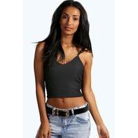 High Front Ribbed Crop Top - black