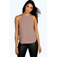 high neck strap top mocha