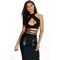 High Neck Cut Out Strappy Bralet - black