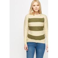 High Neck Striped Knitted Pullover