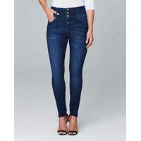 high waist button front slim leg jeans