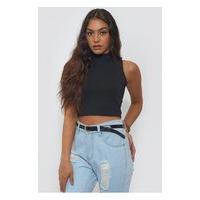 high neck black crop top