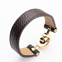 High Quality Titaninum Steel Double Circles Crossing Wide Band Leather Bangle Christmas Gifts