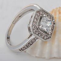 High Quality Fashion Platinum 10 KT White Square Drill Zircon Ring