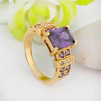 High Quality Fashion Male 10 KT Gold Purple Square Four Jaw Zircon Ring