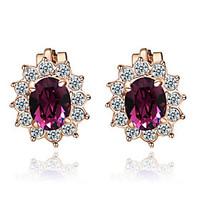 HKTC Amethyst Purple Crystal Sun Flower Clip-on Earrings 18k Rose Gold Plated Fashion Jewelry